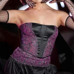 SAVAGE X FENTY GILDED CHAINS EMBROIDERED MESH BUSTIER SIZE XL LUX PURPLE DUSK